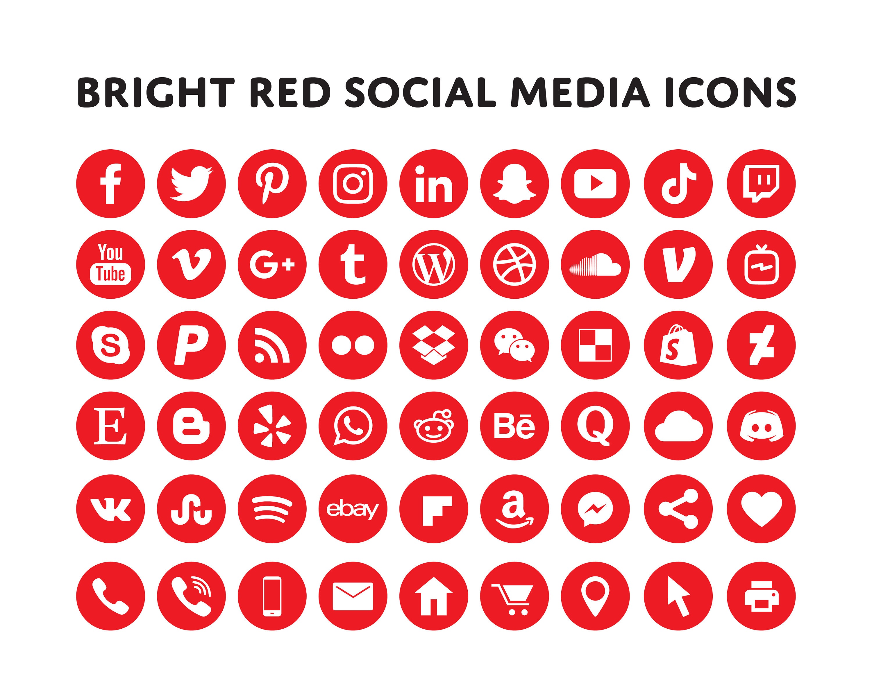 Bright Red Social Media Icons Bundle Over 200 Social Media Etsy