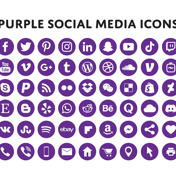 Purple social media icons bundle - Over 200 social media icons - blog icons - email signature - clipart - website icons - social media