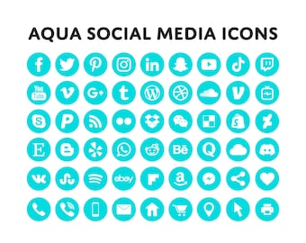 Aqua social media icons bundle - Over 200 social media icons - blog icons - email signature - clipart - website icons - social media