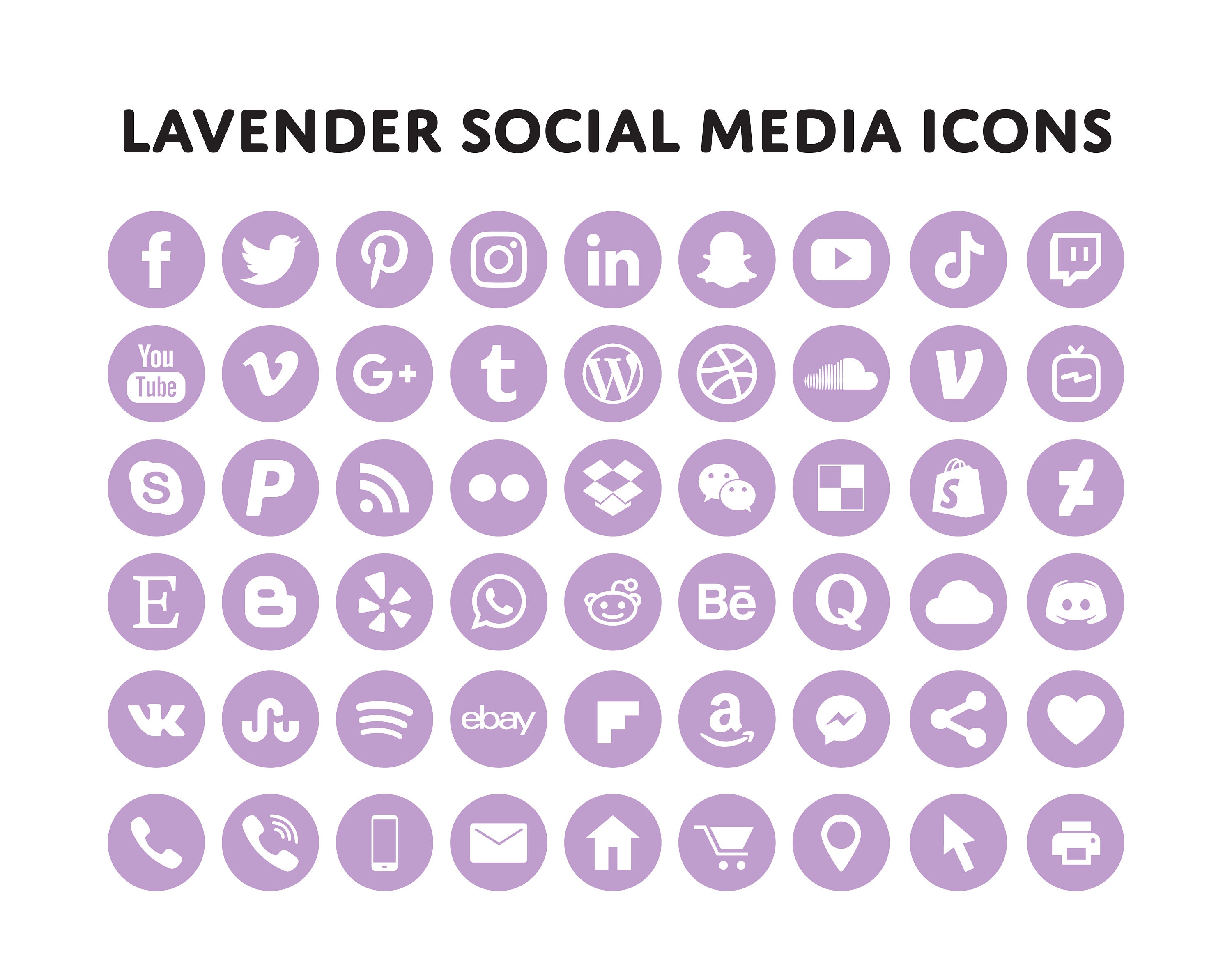 Lavender purple social media icons bundle Over 200 social Etsy