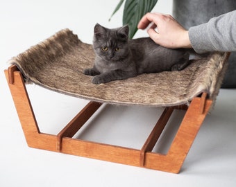 Hamac en bois pour chats, lit pour chat, meubles de lit pour chats, hamac en bois pour chats, meubles pour chats modernes, hamac pour chats, lit hamac pour chats