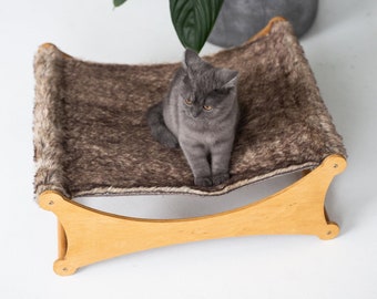 Hamaca para gatos, cama hamaca para gatos, hamaca de madera para gatos, muebles para gatos modernos, cama para gato, muebles de cama para gatos, hamaca para gatos de madera