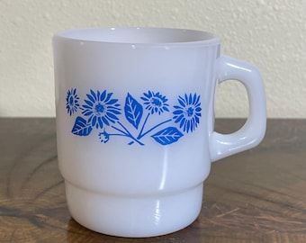 Hard to Find Vintage Fire King Stacking Blue Floral Mug, MINT Condition