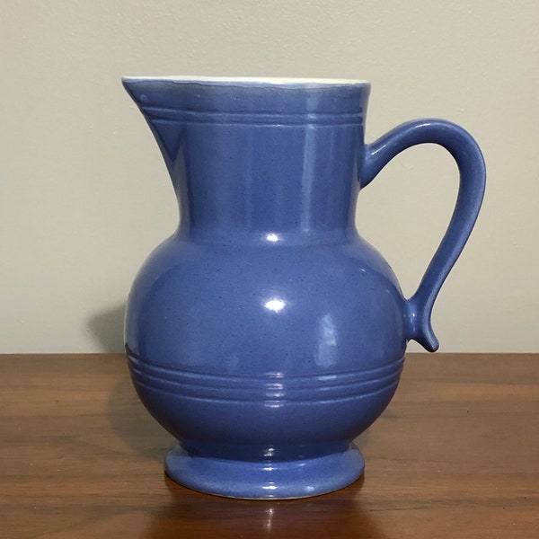 Beautiful Vintage Blue Glazed Water Pitcher or Jug, Emile Henry French Cookware