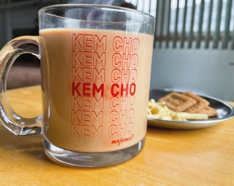 Tazas de vidrio Kem Cho / Desi Gifts / Regalos del sur de Asia / Decoración del sur de Asia / Gujarati / Indian Decor / taza de café / taza chai / humor desi