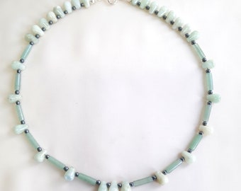 Collar de cuentas de aguamarina y aventurina, collar de piedras preciosas verdes, collar de cuentas verdes, collar de piedras preciosas, gargantilla de piedras preciosas, regalo para ella