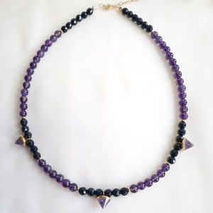 Beautiful Amethyst and Black Onyx Beaded Choker, Gemstone necklace, Gift for her, Amethyst gemstone, Beaded necklace, Black and Purple beads