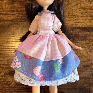 Pink Strawberry Girl Monster High & Ever After dress, with petticoat, cottagecore dolls bjd barbie outfit lolita kawaii cute ooak custom