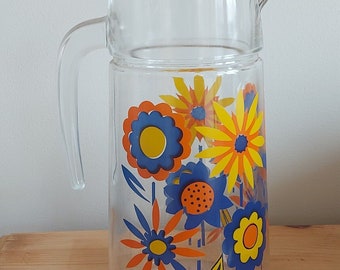 Vintage Floral Pitcher Jug Funky Retro Colorido Hecho en Francia 8"