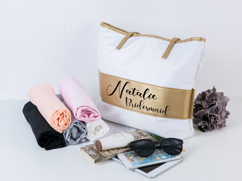 Gold Tote Bag Bridesmaid Gift Bags Personalized Bridesmaid Tote Bags for Maid of Honor Bachelorette Parties Weddings Honeymoons