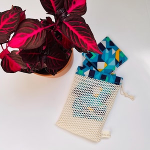 Bamboo Cotton Makeup Remover Pads: Reusable Zero Waste Set in blue and yellow