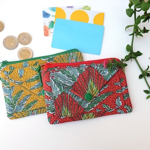African cloth Coin Purse with zipper, Ethnic Credit Cards wallet, Business Card Holder, Pocket Card Holder, Mini Wallet, Boho zipper pouch