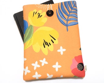 Floral Padded Book Sleeve: Orange Fabric Book Cover, E-reader Case