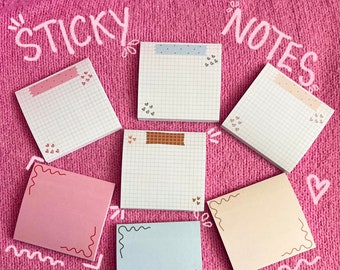 Cute Sticky Notes with 50 Sheets, Small Sticky Notes, Office Supplies, Planner Essentials, Post Its, Cute Post Its, Aesthetic WFH Esssential