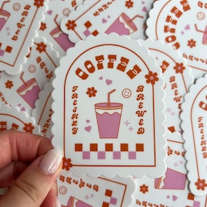 Freshly Brewed Coffee Sticker, Coffee Stickers, Cute and Aesthetic Stickers, Laptop and Water Bottle Stickers, Coffee Lover Sticker