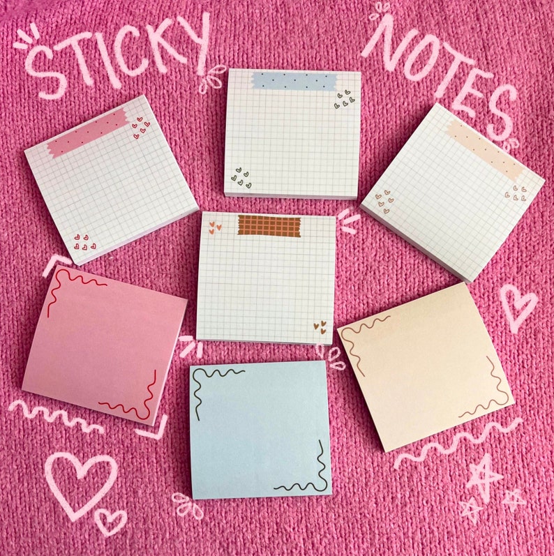 Cute Sticky Notes with 50 Sheets, Small Sticky Notes, Office Supplies, Planner Essentials, Post Its, Cute Post Its, Aesthetic WFH Esssential image 1