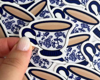 Floral Teacup Sticker, Weatherproof Laptop and Water Bottle Decal
