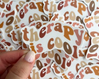 Therapy is Cool Weatherproof Sticker, Therapy Stickers, Cute Stickers, Mental Health Sticker, Laptop and Water Bottle Stickers, Weatherproof