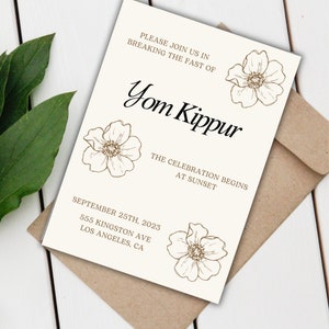Yom Kippur Editable Invitation | Break the Fast Jewish New Year Minimalist Monochromatic 5x7 Download Template Canva