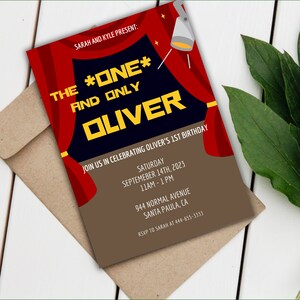 Showcasing The One and Only First Birthday Editable Invitation | Theatre Stage 5x7 Download Template Canva