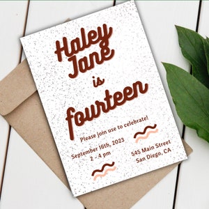 Maroon Dot Background Editable Invitation | Sparkle Simple Minimalist Cursive | 5x7 Download Template Canva