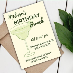 Cocktail Birthday Brunch Editable Invitation | Simple 21st Party | Margaritas | 5x7 Download Template Canva