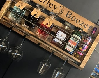 Personalised  Wall Mounted Gin Bar | Wine Rack | Cocktail Bar | Mini Bar  | Home Bar - Buy direct for discounts www.noahsarkcreations.co.uk