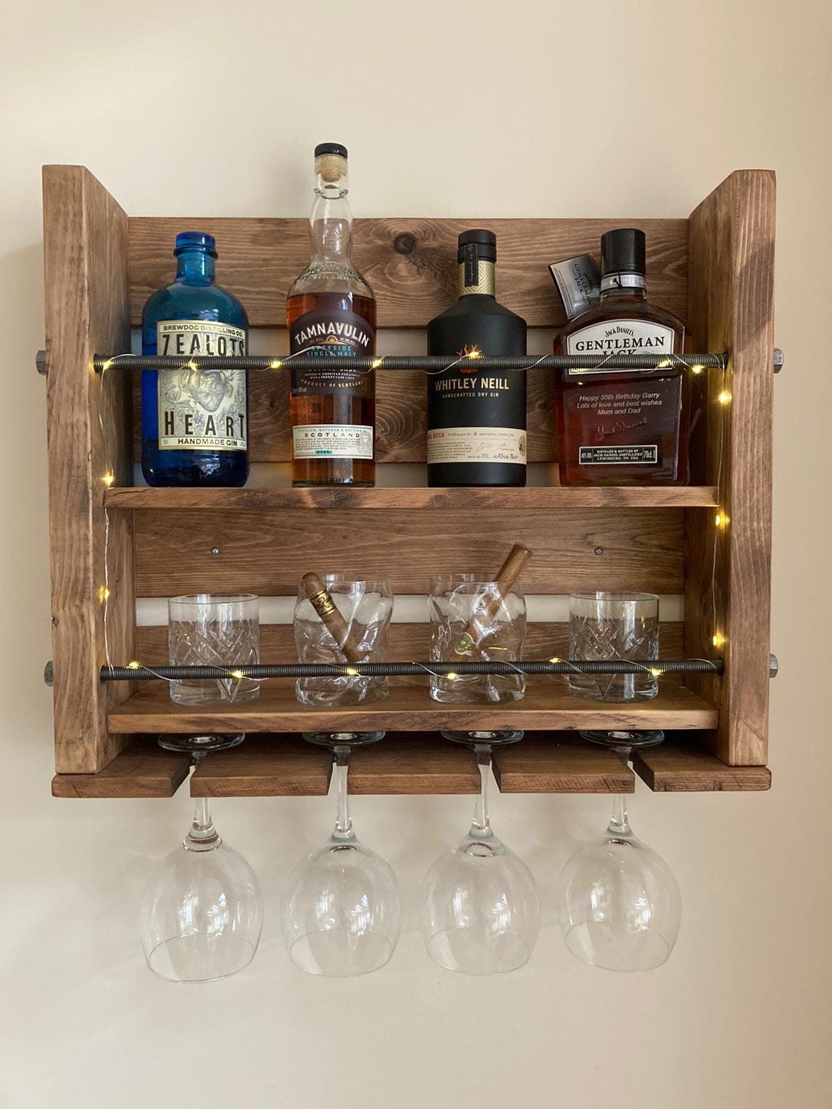 Wall Mounted Whisky Bar 2 Tier Whisky Bottle Rack Mini Bar Etsy