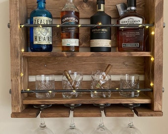 Wall Mounted 2 Tier Whisky Bar, Bottle & Glass drinks bar - Buy direct for discounts www.noahsarkcreations.co.uk