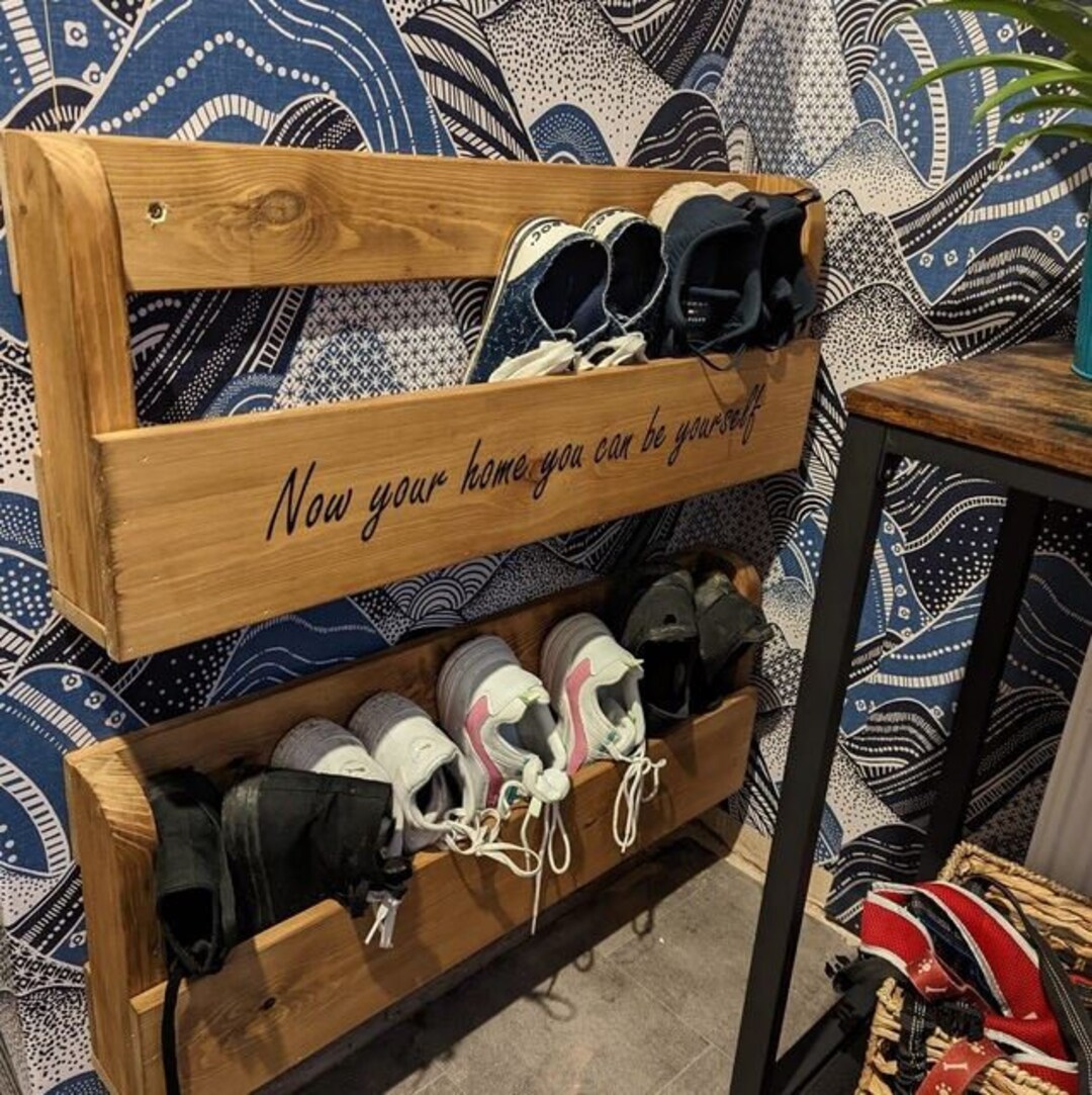 Wall Mounted Floating Shoe Rack, Unique Reclaimed Wood, Ideal Storage