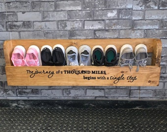 Wall Mounted Floating Shoe Rack, Unique Reclaimed Wood, Ideal Storage Solution, Chunky Rustic Space saving Horizontal shoe organizer