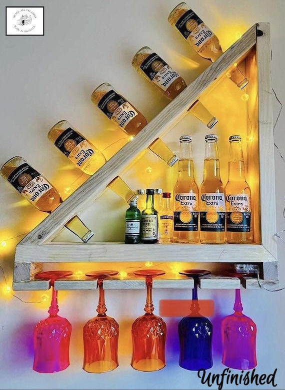 Unité murale rustique pour bar à gin, casier à vin et porte-verres