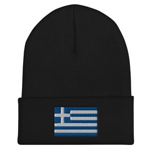 Embroidered Flag of Greece Cuffed Beanie, Skull Cap, Winter Hat