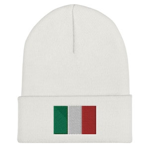 Embroidered Flag of Italy Cuffed Beanie, Skull Cap, Winter Hat