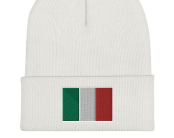 Embroidered Flag of Italy Cuffed Beanie, Skull Cap, Winter Hat