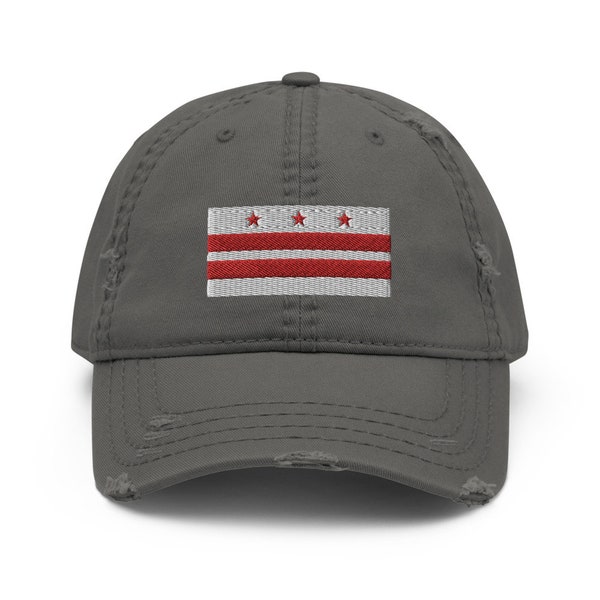 Embroidered Flag of Washington DC Distressed Dad Hat Baseball Cap