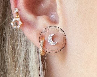 Tiny Moon Barbell Earring, Cartilage Piercing, Helix Stud, Barbell Earring, Mini Moon, Conch, Tragus Piercing, Cartilage Earring, Barbell