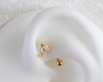 Leaf Rook Curved Barbell Earring, 16 Gauge, Rook Piercing, Cartilage Piercing, Rook Earring, Body Jewellery, Eyebrow Piercing, Curved Bar