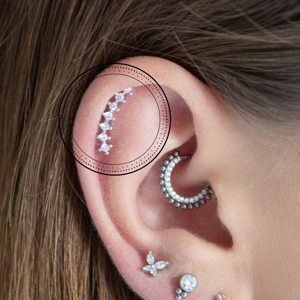 Curved Helix Crawler Earring, Cartilage CZ Earrings, Helix Piercing, Helix, Crawler, Conch Piercing, Cartilage Earring, Auricle Piercing