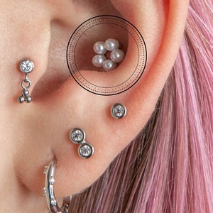 Pearl Conch Stud Earring, Conch Piercing, Helix Earring, Pearl Earring, Barbell Earring, June Birthstone, 20 Gauge Earring