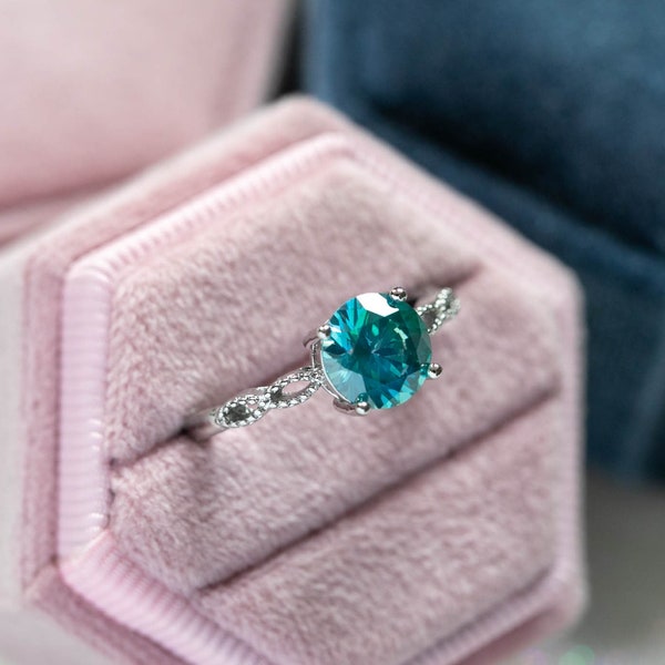 Blue Halo Moissanite Ring, Sterling Silver Adjustable Ring, Sparkling Gemstone Engagement Ring, Gift for Her