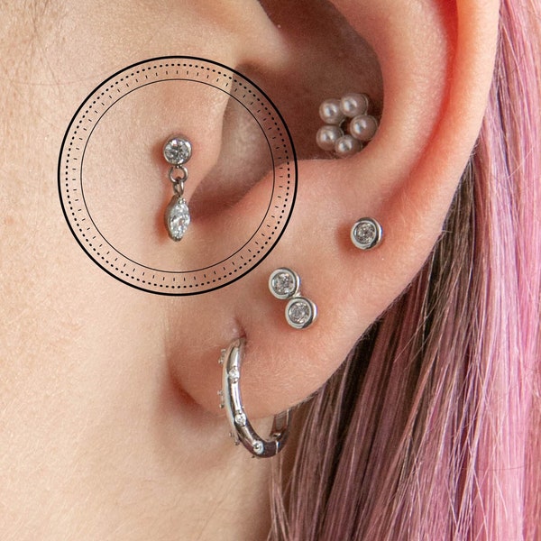 Elipse Tragus Piercing, Helix Earring, Cartilage Stud, 16 Gauge Labret, Classic Body Jewellery, Titanium Tragu Earring, Upper lobe earring