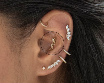 14K Gold Conch Piercing, Conch Hoop, Solid Gold Earring, Helix Earring, Cartilage Stud, Solid Gold Stud, Crawler Earring, Screwback Earring