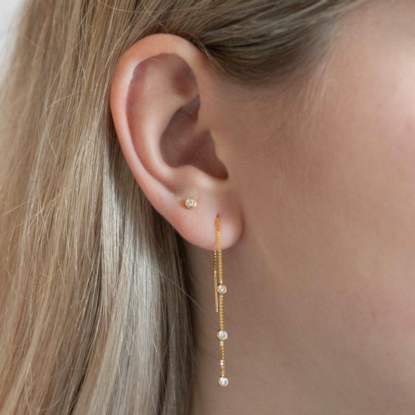 Geometric Gold Threader Earrings, Minimalist Earrings, Chain Earrings, Gold on Sterling Silver Earrings, Simple Threading Earrings