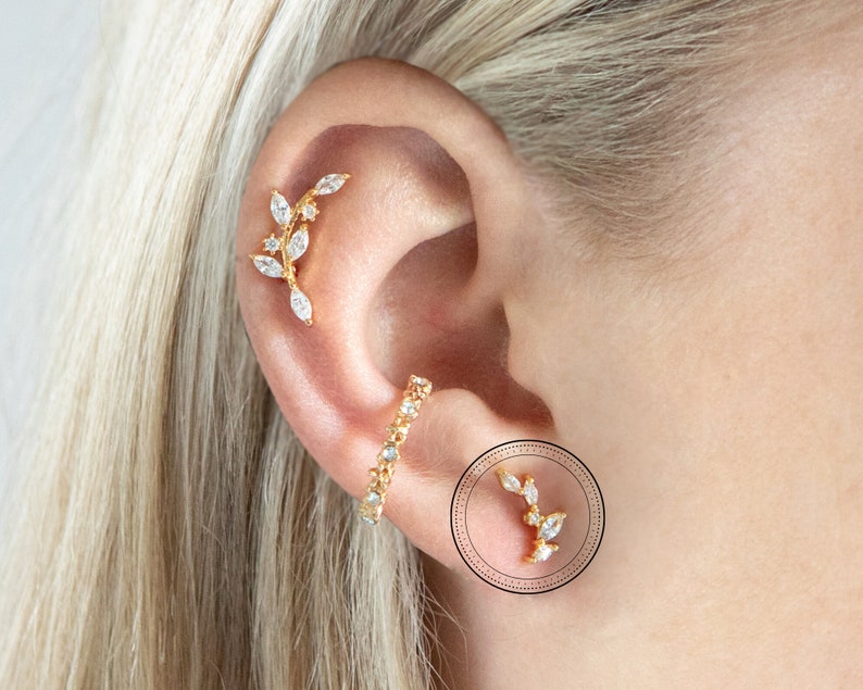 Helix Piercing Floral CZ Earring Helix Earring Crawler Etsy UK