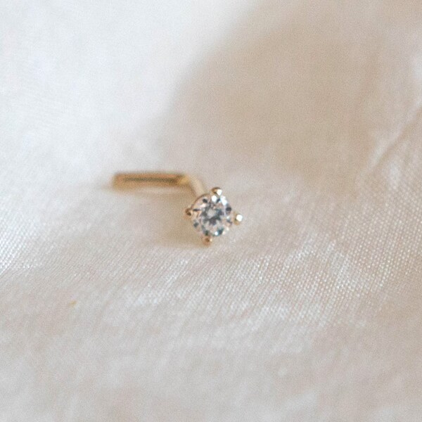 14K White Gold Nose Stud With 0.025 Carat Diamond, 20G Straight Bone, Lavari Jewelers