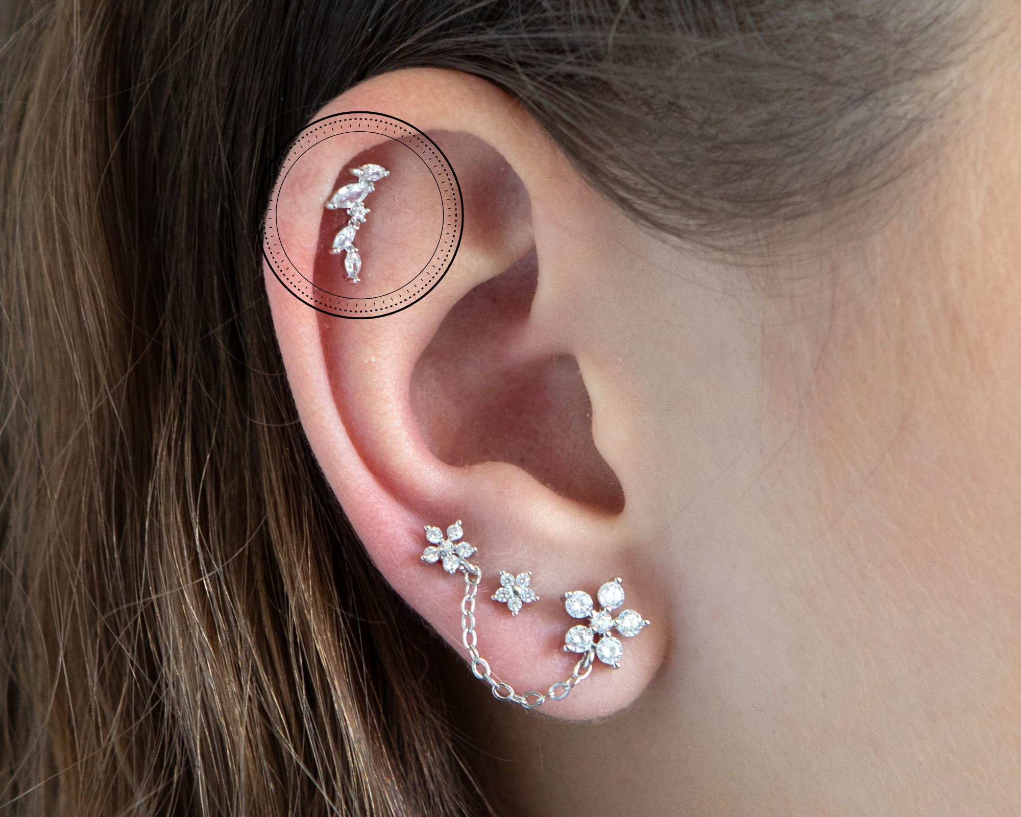 LOUISETTE - 18k gold beads piercing stud for helix and others