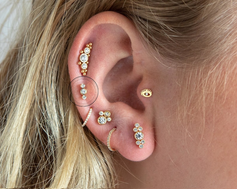 Solstice Barbell Stud Earring, Helix Piercing, Helix, Tragus, Earring, Helix Piercing, Tragu, Cartilage Earring, Conch, Rook, Cartilage Stud image 1
