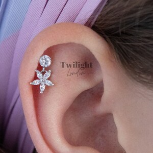 Helix Piercing, Cartilage Piercing, Tiny CZ Flower Drop, Tragus, Conch, Auricle, Lobe Piercing, Cubics Zircona, Earring, Auricle Piercing