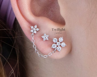 Daisy Chain Cartilage Earring, Cartilage Earring, Chain Earring, Lobe Piercing, Dangle Earring, Helix, Stacker, Earring, Drop Earring